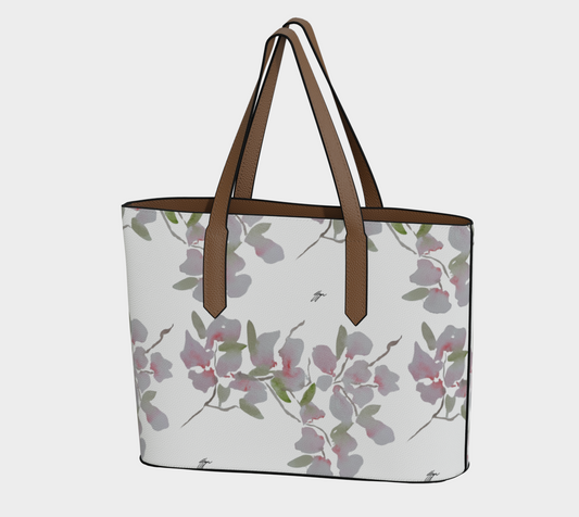 Cherry Blossom Original Watercolor Vegan Leather Tote Bag, by Sharon Tiger - Fur, Feathers and Flowers