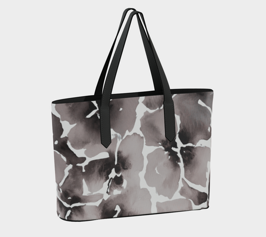 Black and White Floral Vegan Leather Tote by Sharon Tiger - Fur, Feathers and Flowers