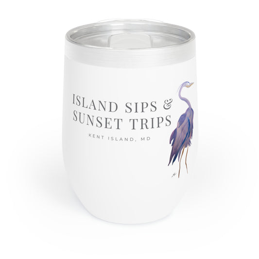 12 oz Drink Tumbler – Original Pink Heron Watercolor by Sharon Tiger - Fur, Feathers and Flowers