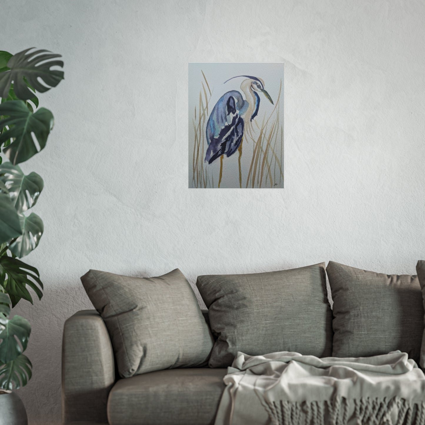 Elegant Heron Wall Art, Fine Art Print, Nature Home Decor, Bird Lover Gift, Botanical Artwork, Unique Wall Decor - Fur, Feathers and Flowers