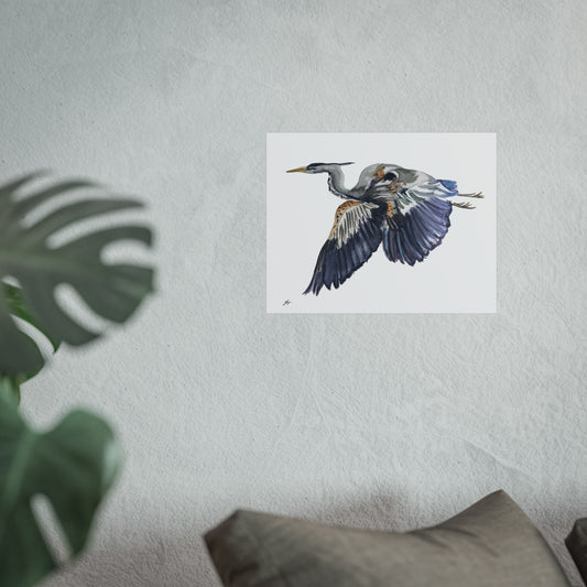 Elegant Heron Fine Art Poster - Fur, Feathers and Flowers