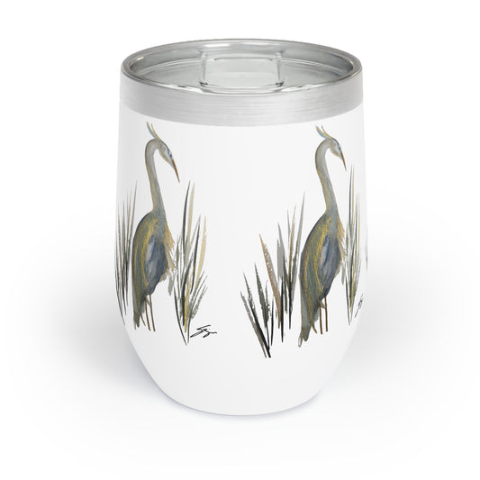 12 oz Tumbler – Original Heron Watercolor by Sharon Tiger - Fur, Feathers and Flowers