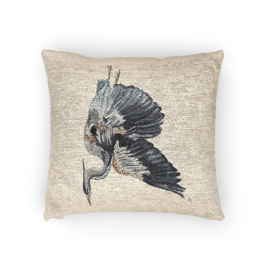 Flying Heron Watercolor Pillow Original by Sharon Tiger - Fur, Feathers and Flowers