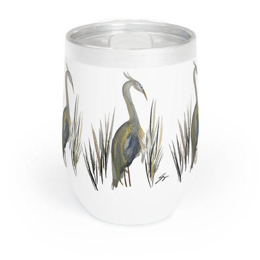 12 oz Tumbler – Original Heron Watercolor by Sharon Tiger - Fur, Feathers and Flowers
