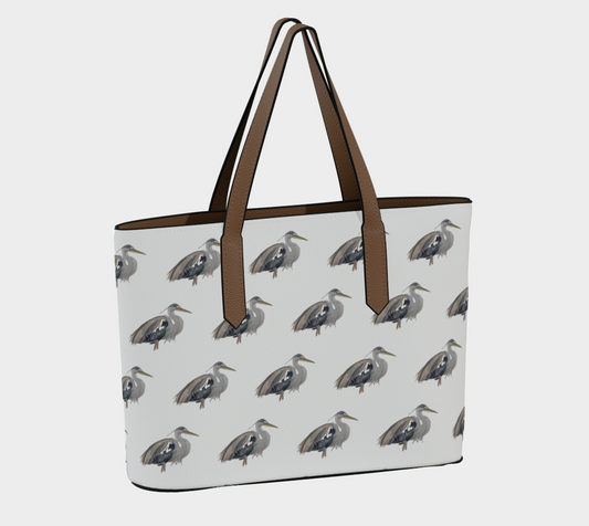 Heron Original Watercolor Vegan Leather Tote Bag - Fur, Feathers and Flowers
