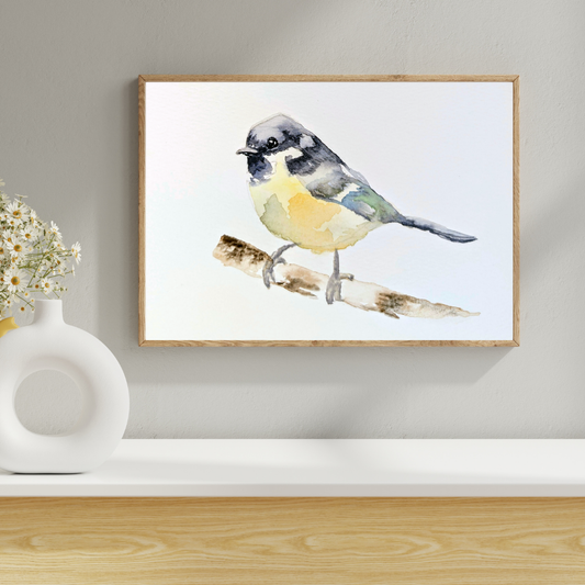 Charming Titmouse Bird Giclée Art Print, Watercolor by Sharon Tiger - Fur, Feathers and Flowers