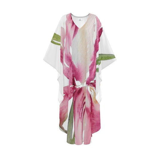 Large Pink Iris Kaftan Watercolor by Sharon Tiger - Fur, Feathers and Flowers