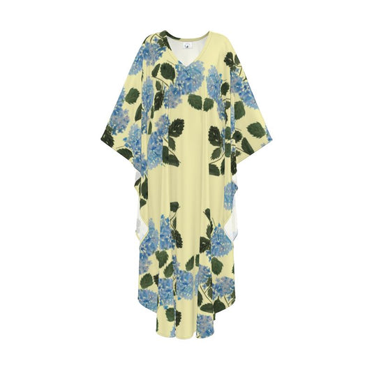 Blue Hydrangea Yellow Kaftan by Sharon Tiger - Fur, Feathers and Flowers
