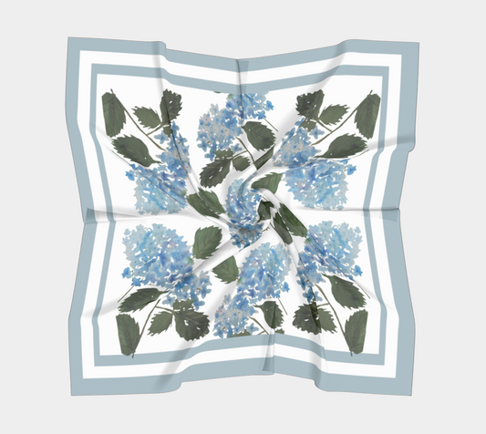 Blue Hydrangea Scarf with Border by Sharon Tiger - Fur, Feathers and Flowers