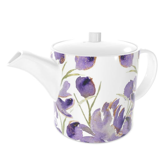 Bone China Teapot, Original Watercolor Floral, by Sharon Tiger - Fur, Feathers and Flowers
