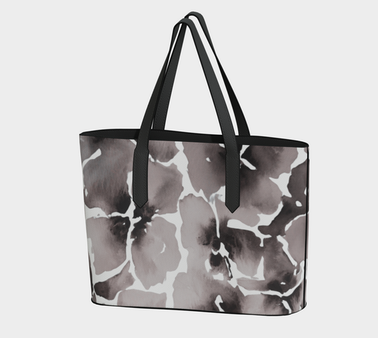 Black and White Floral Vegan Leather Tote by Sharon Tiger - Fur, Feathers and Flowers