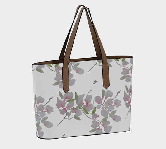 Cherry Blossom Original Watercolor Vegan Leather Tote Bag, by Sharon Tiger - Fur, Feathers and Flowers