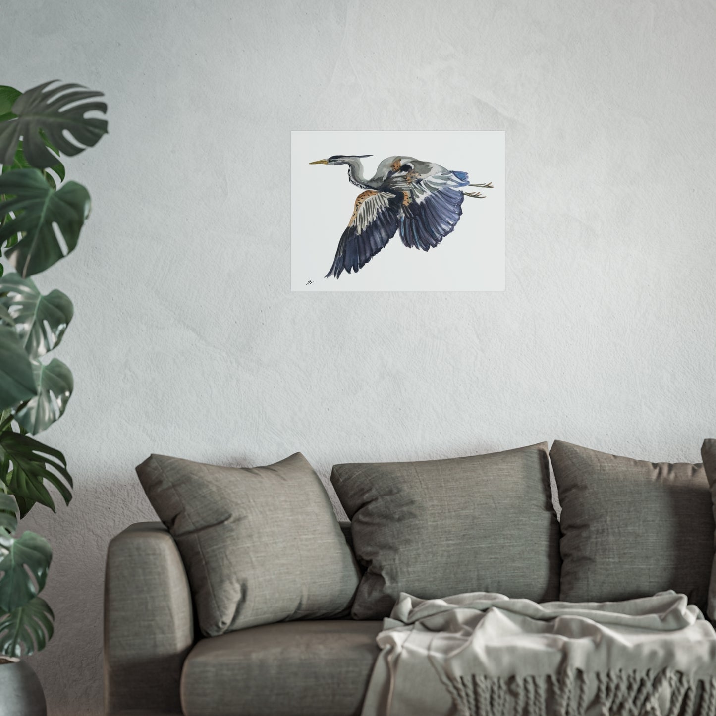 Elegant Heron Fine Art Poster - Fur, Feathers and Flowers