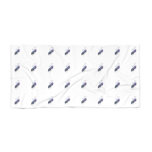 Beach Towel - Pink/Blue Heron By Sharon Tiger - Fur, Feathers and Flowers