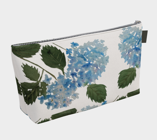 Blue Hydrangea Carry-All – Original Watercolor Art Zippered Makeup Bag - Fur, Feathers and Flowers