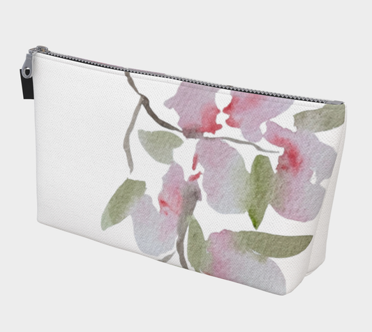 Cherry Blossom Carry-All – Original Watercolor Art Zippered Makeup Bag - Fur, Feathers and Flowers