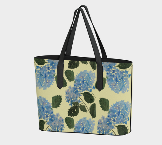 Blue Hydrangea Yellow Vegan Leather Tote - Fur, Feathers and Flowers