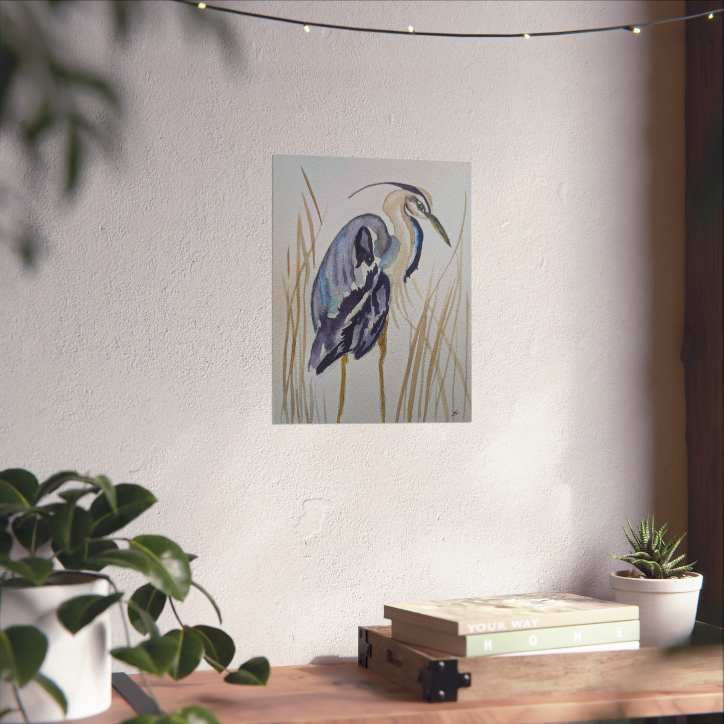 Elegant Heron Wall Art, Fine Art Print, Nature Home Decor, Bird Lover Gift, Botanical Artwork, Unique Wall Decor - Fur, Feathers and Flowers