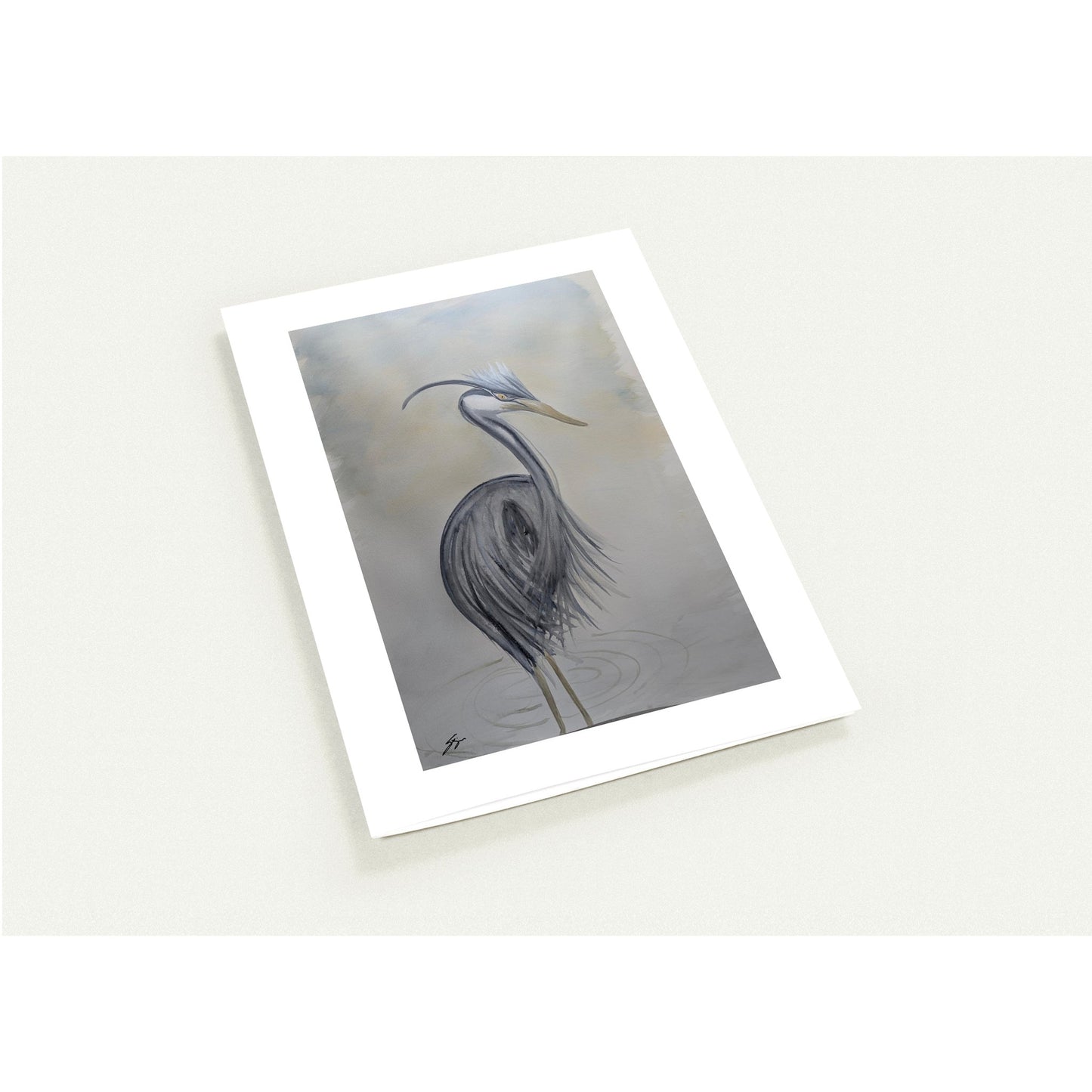 Pack of 10 Blank Greeting Cards – Sparkle Heron Watercolor Art by Sharon Tiger - Fur, Feathers and Flowers