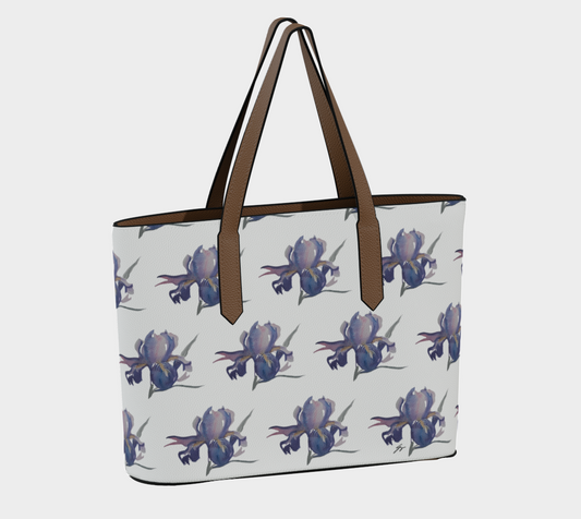 Purple Iris Original Vegan Leather Tote Bag, by Sharon Tiger - Fur, Feathers and Flowers