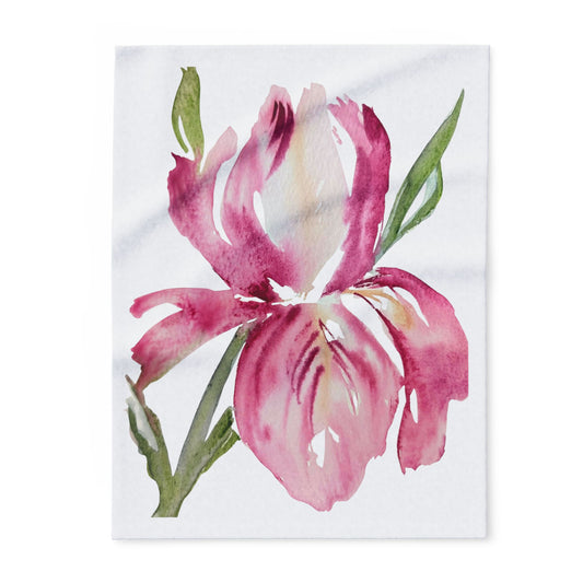 Fleece Blanket,Watercolor Pink Iris By Sharon Tiger - Fur, Feathers and Flowers
