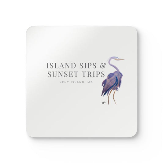 Corkwood Coaster Set (4) | Original Pink Heron Watercolor - Fur, Feathers and Flowers