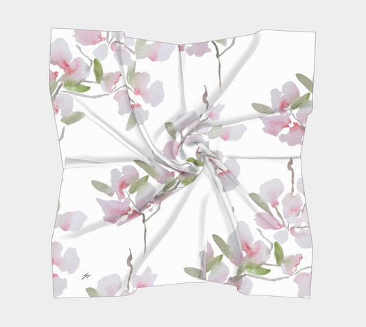 Cherry Blossom Silk Scarf, Original Watercolor by Sharon Tiger - Fur, Feathers and Flowers
