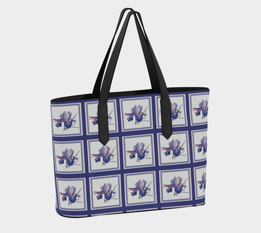 Purple Iris with Borders Vegan Leather Tote - Fur, Feathers and Flowers