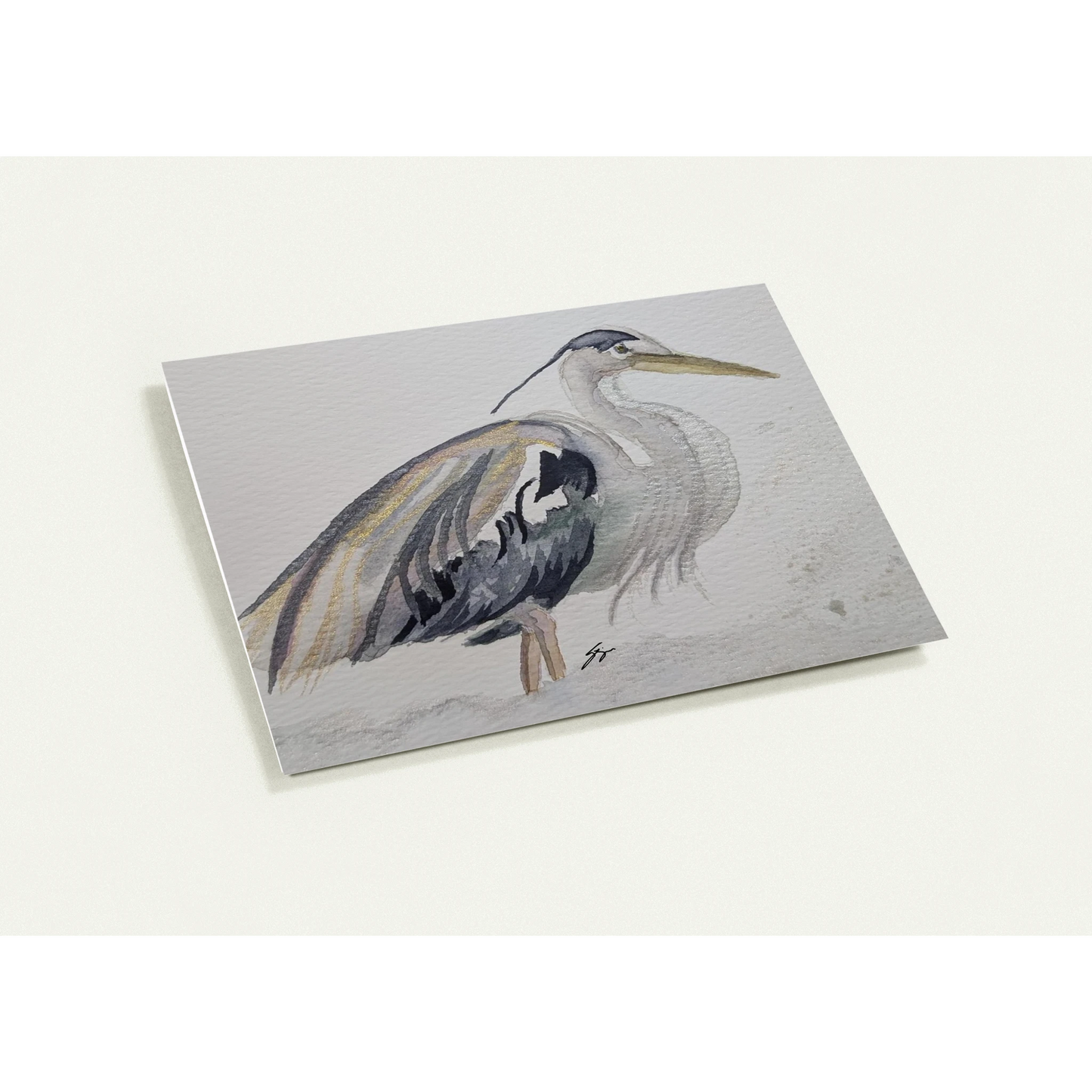 Pack of 10 Blank Greeting Cards – Heron Watercolor Art by Sharon Tiger - Fur, Feathers and Flowers