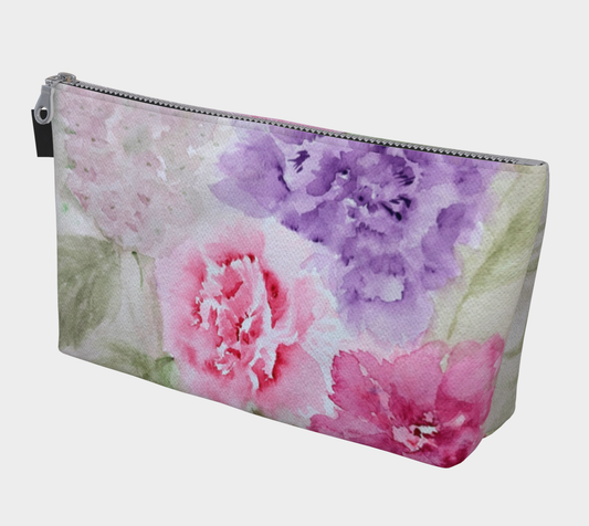 Pastel Floral Carry-All – Original Watercolor Art Zippered Makeup Bag - Fur, Feathers and Flowers