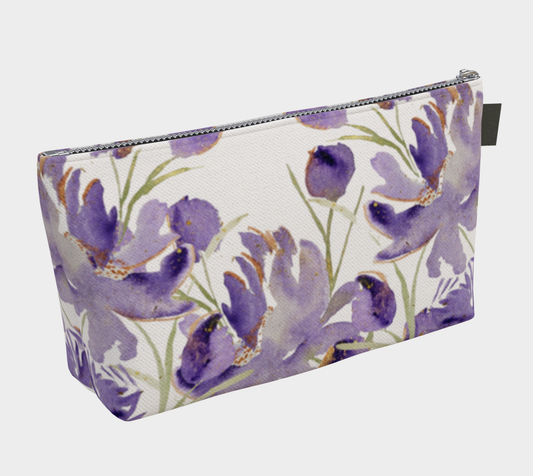 Purple Peonies Carry-All – Original Watercolor Art Zippered Makeup Bag - Fur, Feathers and Flowers
