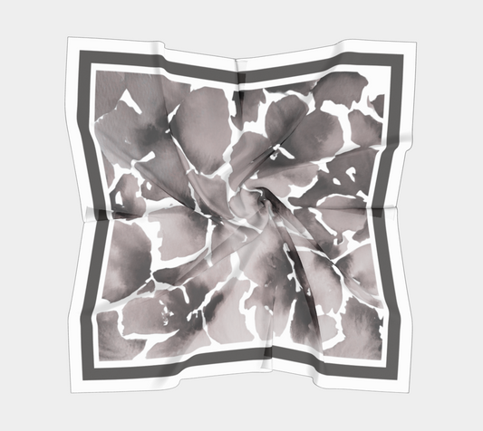 Black Floral Border Silk Scarf by Sharon Tiger - Fur, Feathers and Flowers