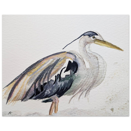 Original Watercolor Heron (with Gold Glitter) by Sharon Tiger - Fur, Feathers and Flowers