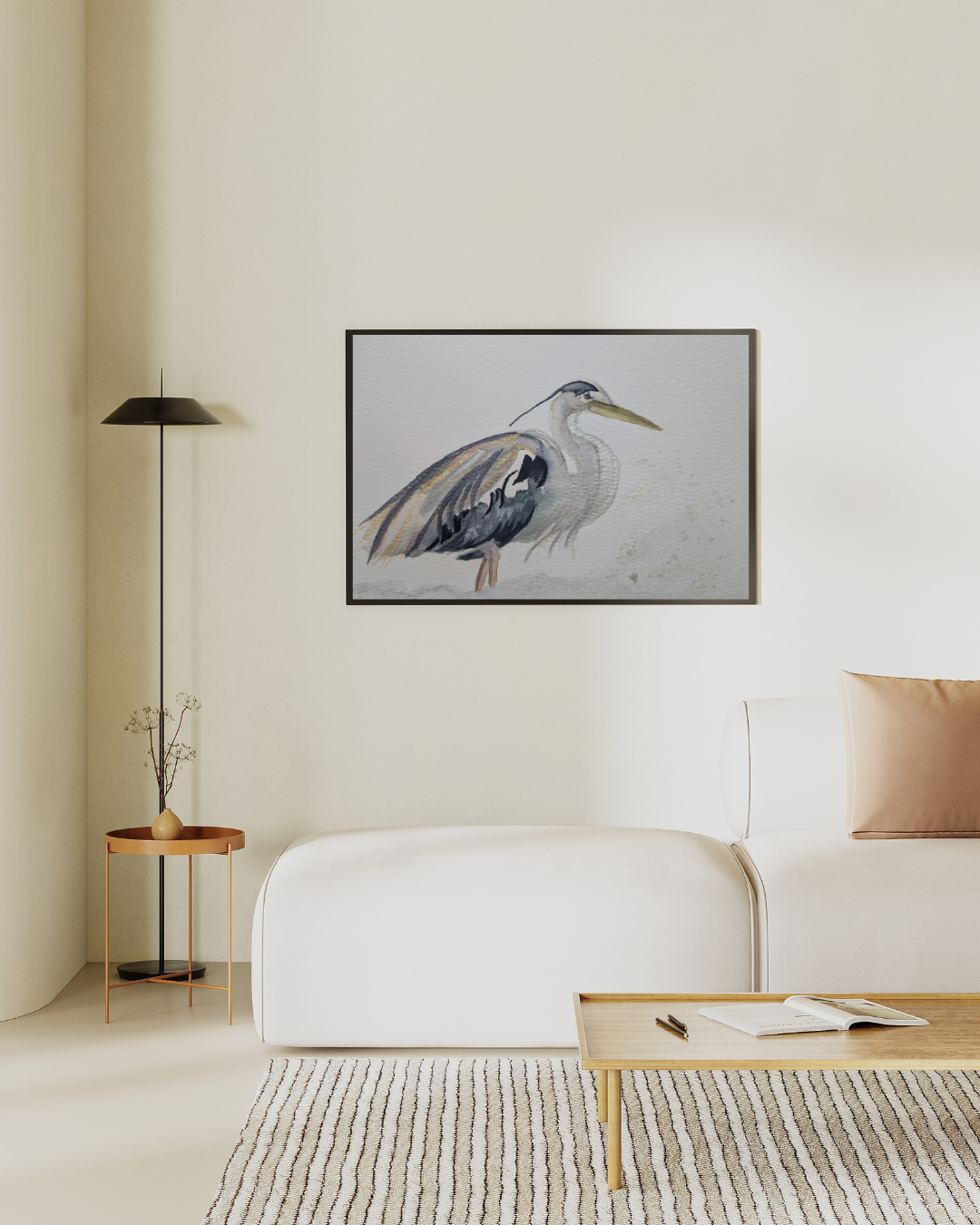 Original Watercolor Heron (with Gold Glitter) by Sharon Tiger - Fur, Feathers and Flowers
