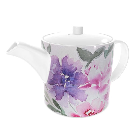 Bone China Teapot, Original Watercolor Floral, by Sharon Tiger - Fur, Feathers and Flowers