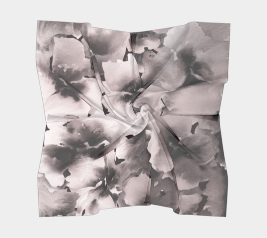 Black and White Floral Silk Scarf by Sharon Tiger - Fur, Feathers and Flowers