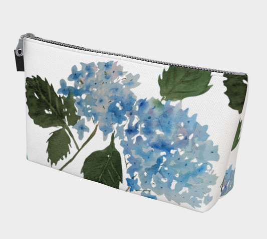 Hydrangea Carry-All – Original Watercolor Art Zippered Makeup Bag - Fur, Feathers and Flowers