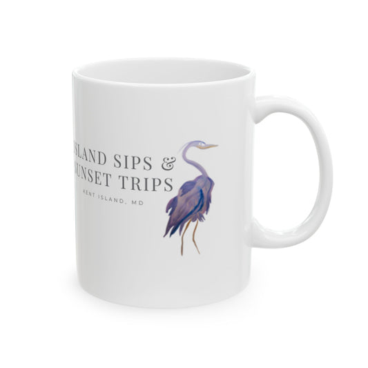 Ceramic Mug, Original Pink Heron Watercolor by Sharon Tiger - Fur, Feathers and Flowers