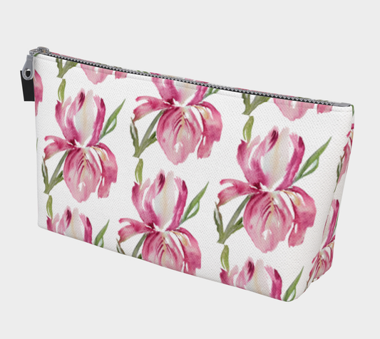 Pink Iris Carry-All – Original Watercolor Art Zippered Makeup Bag - Fur, Feathers and Flowers
