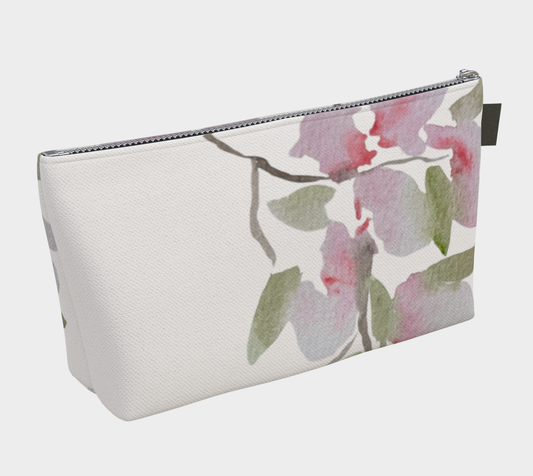 Cherry Blossom Carry-All – Original Watercolor Art Zippered Makeup Bag - Fur, Feathers and Flowers