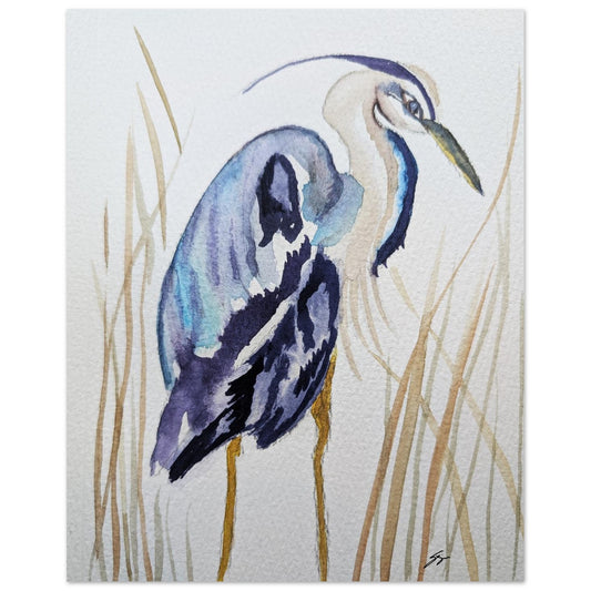 Original Watercolor Heron by Sharon Tiger - Fur, Feathers and Flowers