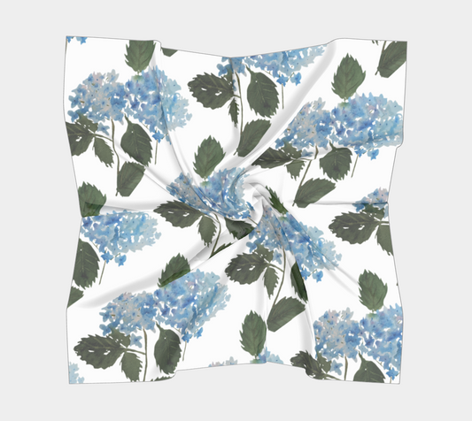 Blue Hydrangea Original Watercolor by Sharon Tiger 16 x 16 Scarf - Fur, Feathers and Flowers