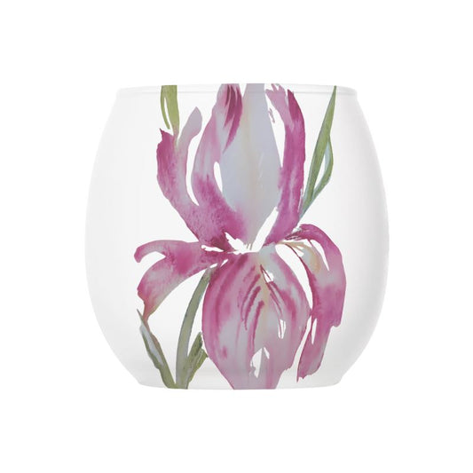 Glass Tealight Candle Holder, Pink Iris Original Watercolor by Sharon Tiger - Fur, Feathers and Flowers