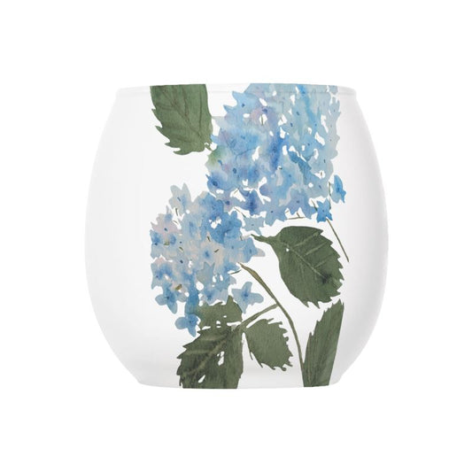 Glass Tealight Candle Holder, Blue Hydrangea, Original Watercolor by Sharon Tiger - Fur, Feathers and Flowers
