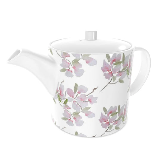 Bone China Teapot, Original Watercolor Cherry Blossom, by Sharon Tiger - Fur, Feathers and Flowers