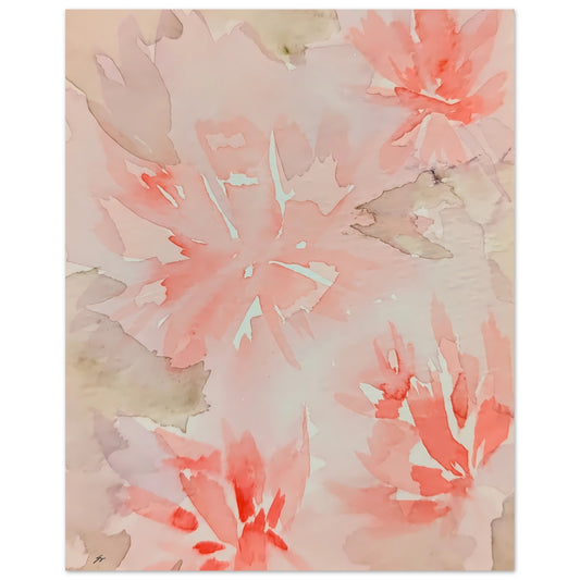 Soft Pink Floral Wall Poster Original Watercolor by Sharon Tiger - Fur, Feathers and Flowers