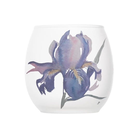 Glass Tealight Candle Holder, Purple Iris Original Watercolor by Sharon - Fur, Feathers and Flowers
