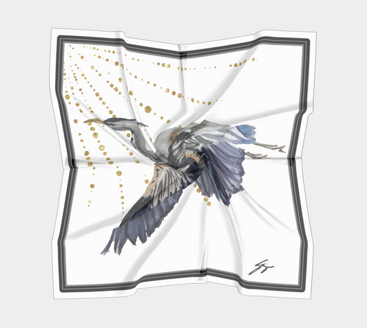 Flying Heron Border Scarf by Sharon Tiger - Fur, Feathers and Flowers
