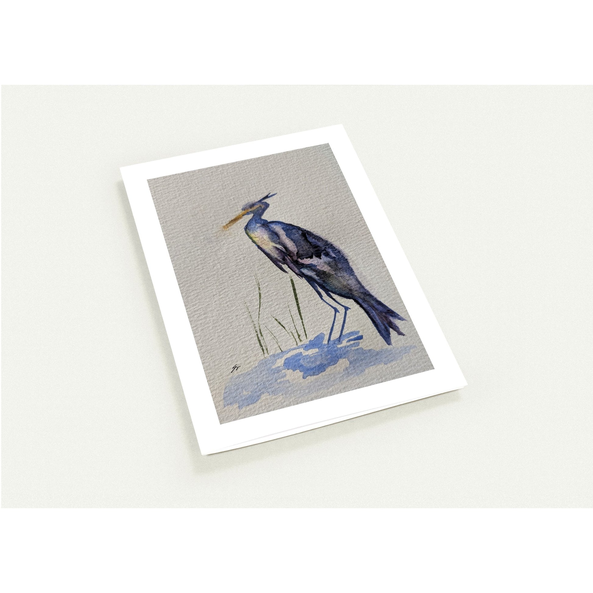 Pack of 10 Blank Greeting Cards – Heron Watercolor Art by Sharon Tiger - Fur, Feathers and Flowers