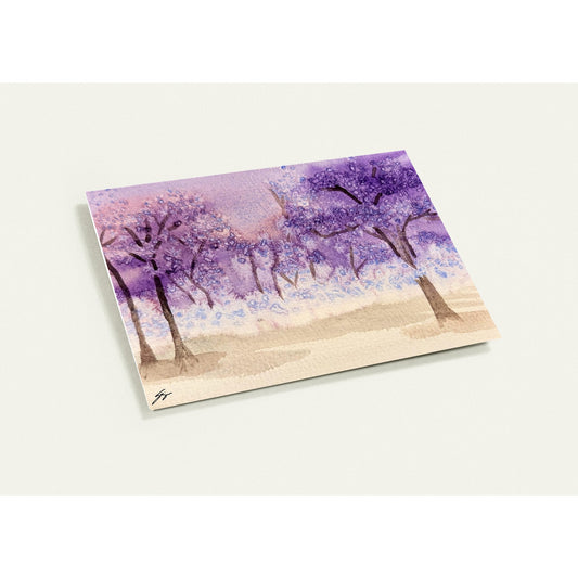 Pack of 10 Blank Greeting Cards Purple Winter Original Watercolor by Sharon Tiger - Fur, Feathers and Flowers